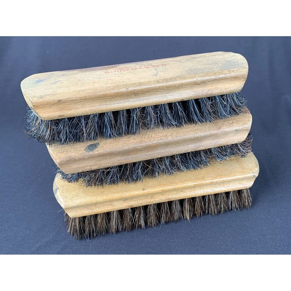 Vintage Griffin Shinemaster and Oxco Horse Hair Shoe Shining Brushes Wood Handle